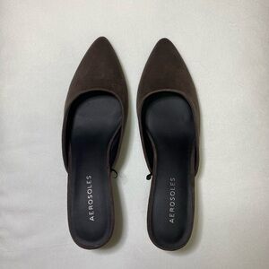 AEROSOLES Dark Brown Suede Mules